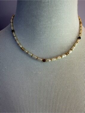 Vintage Napier Faux River Pearl & Cat Eye Bead Choker Necklace